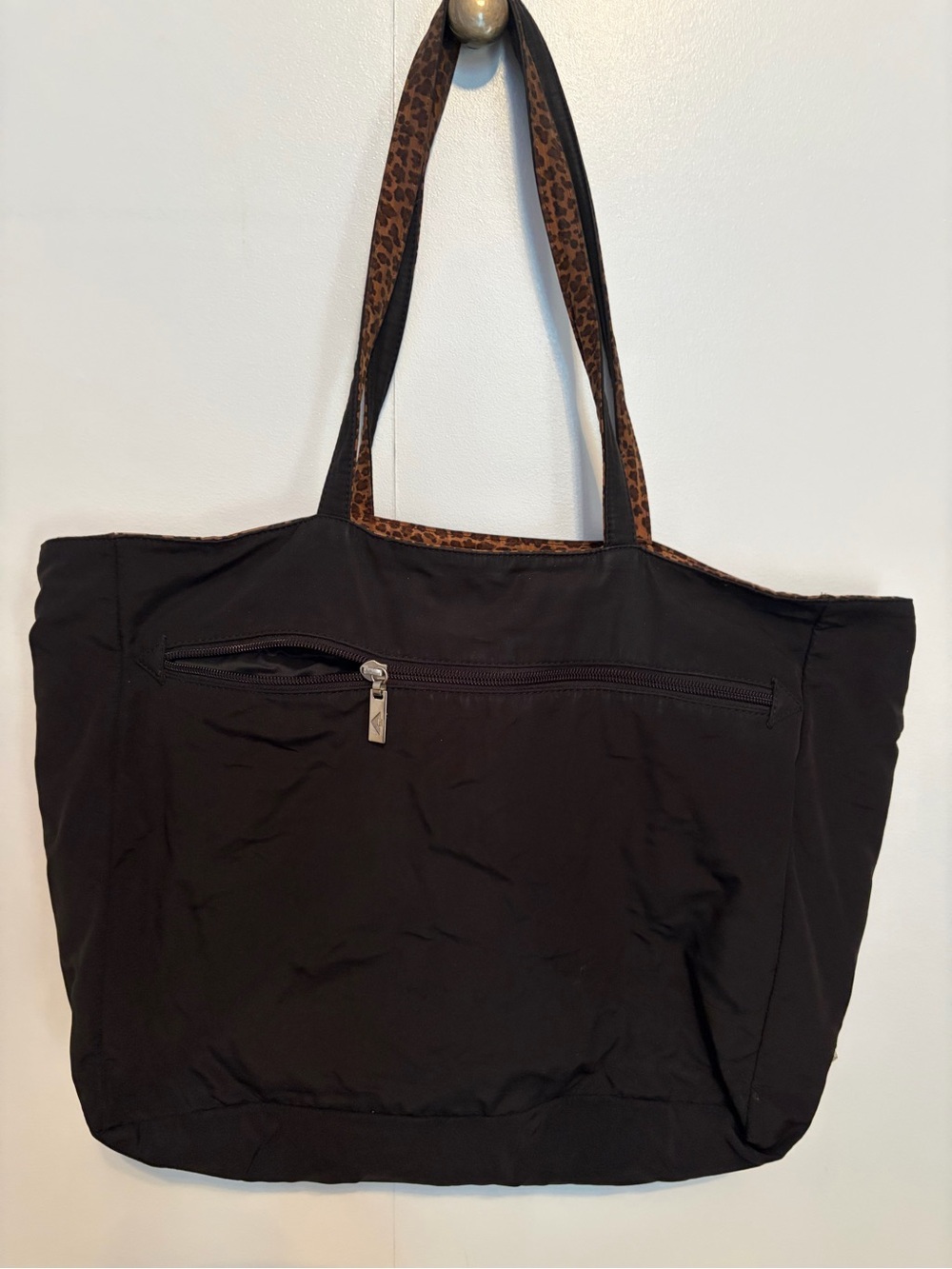 Bottega Veneta large nylon Reversible Black/Leopard tote.